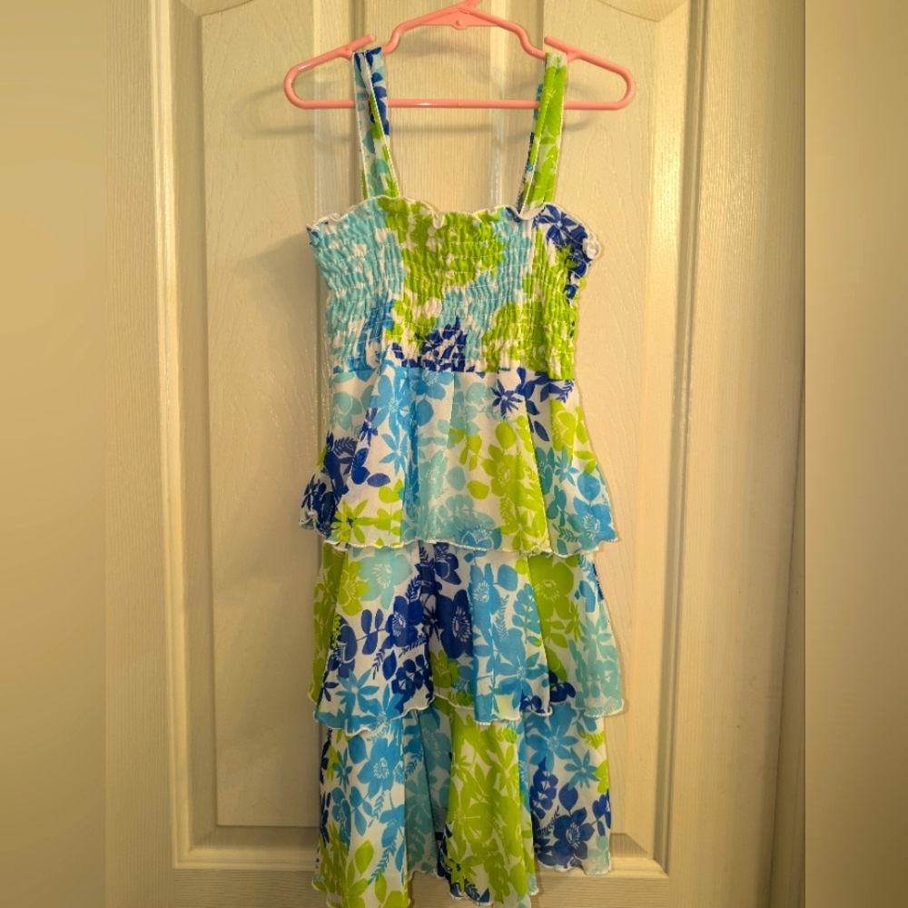 Girls 7 Speechless Green, Blue, & White Summer Floral Dress